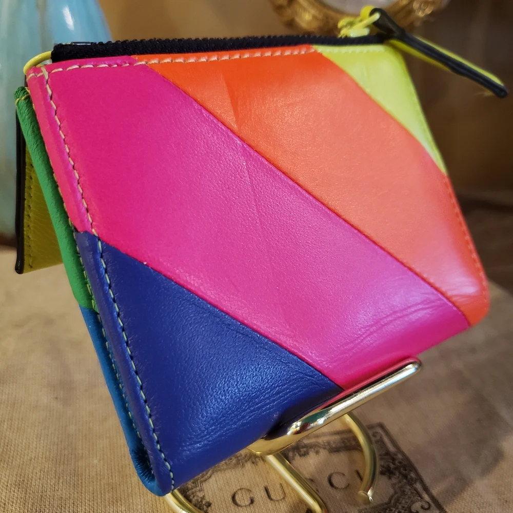 Kurt Geiger Striped Multicolor Colorblock Leather Wallet w/ Zip Compartments - Picture 7 of 9